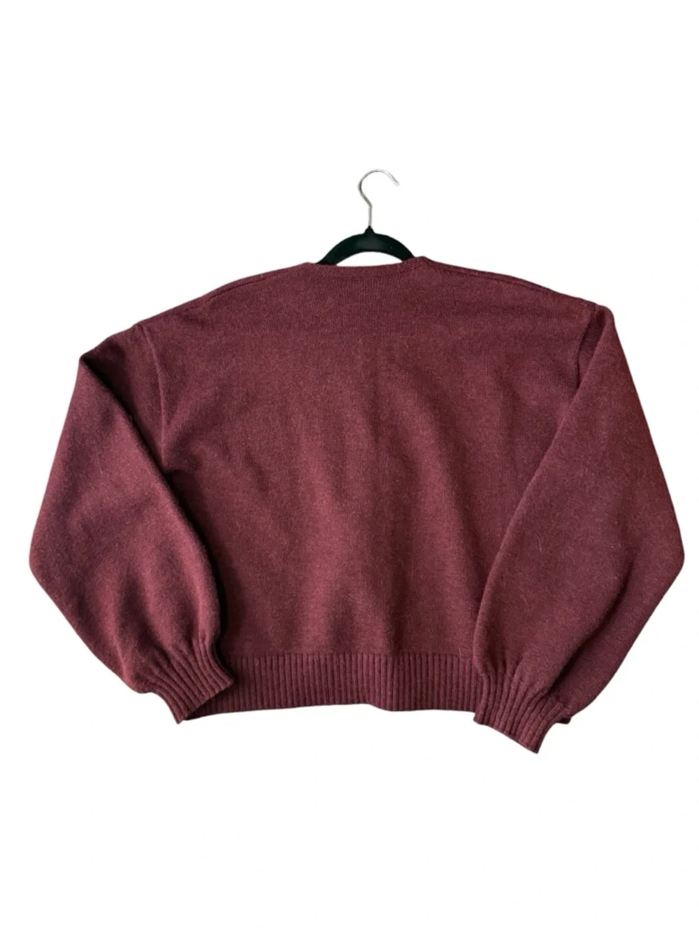 Commense Burgundy Velvet Bow Sweater Cropped Lantern Sleeve Coquette Romantic M - Picture 4 of 15
